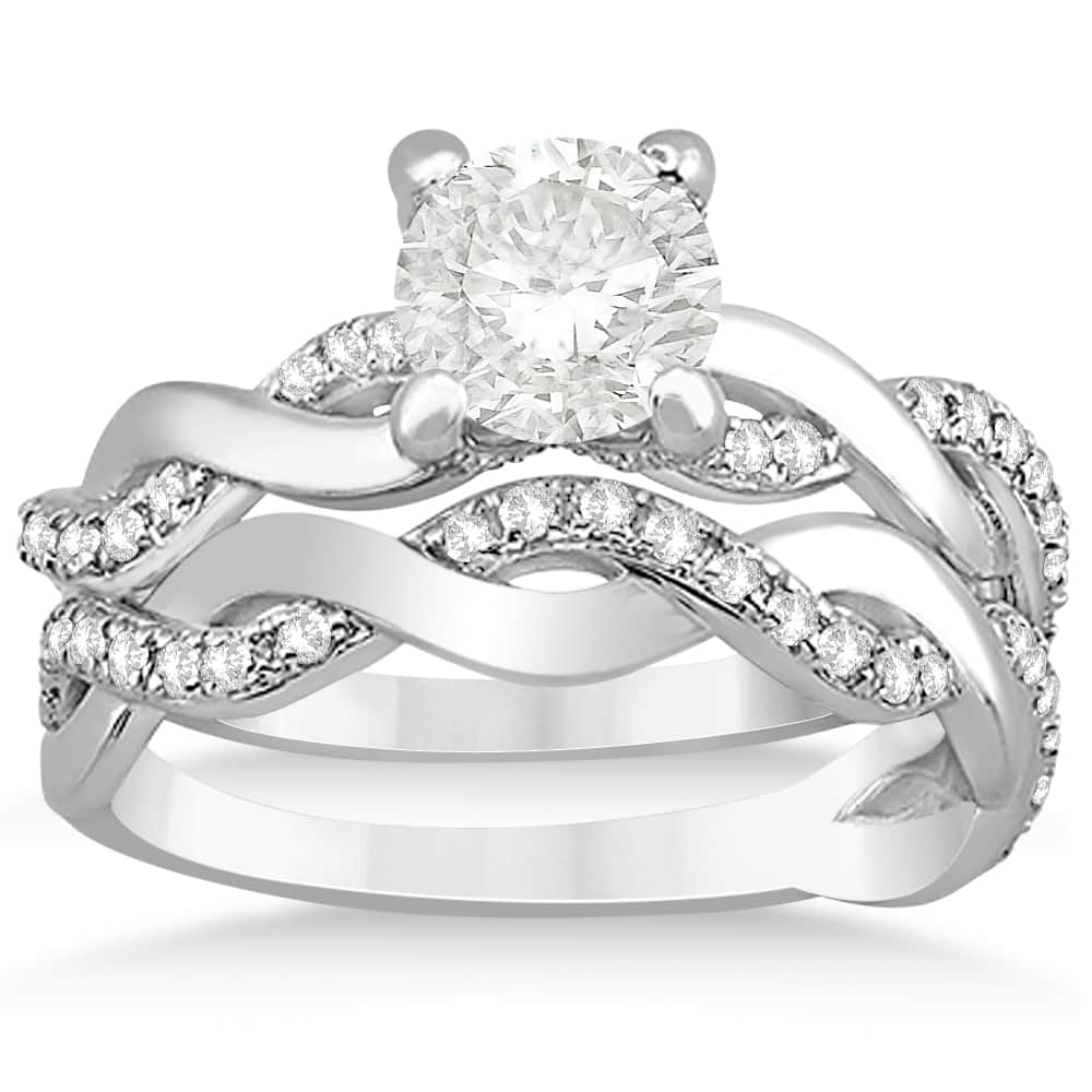 Diamond Twisted Infinity Bridal Set Setting 14k White Gold (0.58ct)