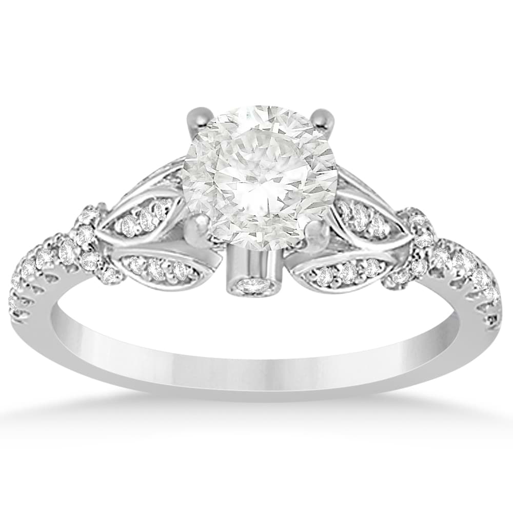 Diamond Floral Engagement Ring Setting 14k White Gold (0.28ct)