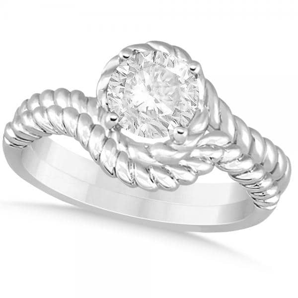 Diamond Twisted Solitaire Bridal Set 14k White Gold (1.00ct)