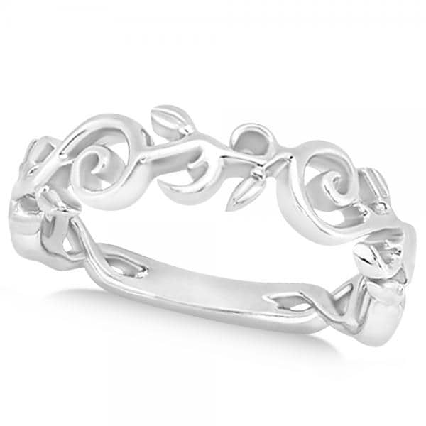 Flower Swirl Wedding Ring Band 14k White Gold