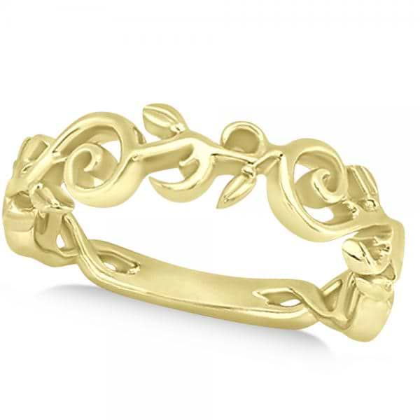 Flower Swirl Wedding Ring Band 14k Yellow Gold