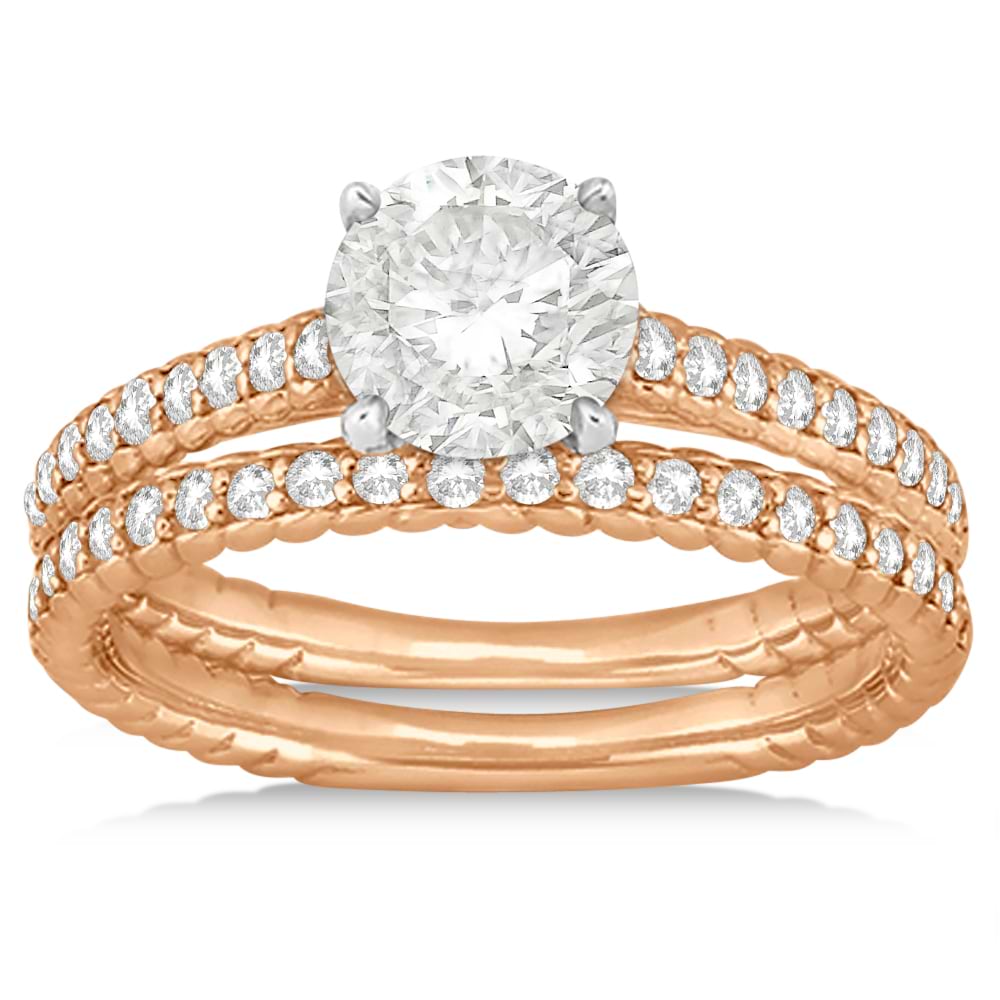 Diamond Rope Engagement Ring Bridal Set 14k Two Tone Gold (0.41ct)