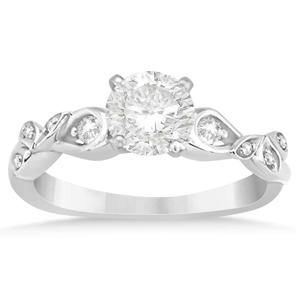 Diamond Vine Leaf Engagement Ring Setting 14k White Gold (0.09ct)