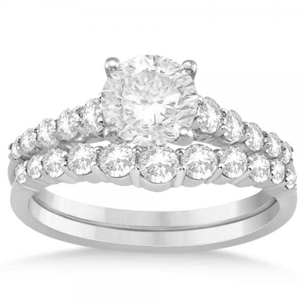 Graduated Diamond Accented Bridal Set Setting 14k White Gold (0.77ct)