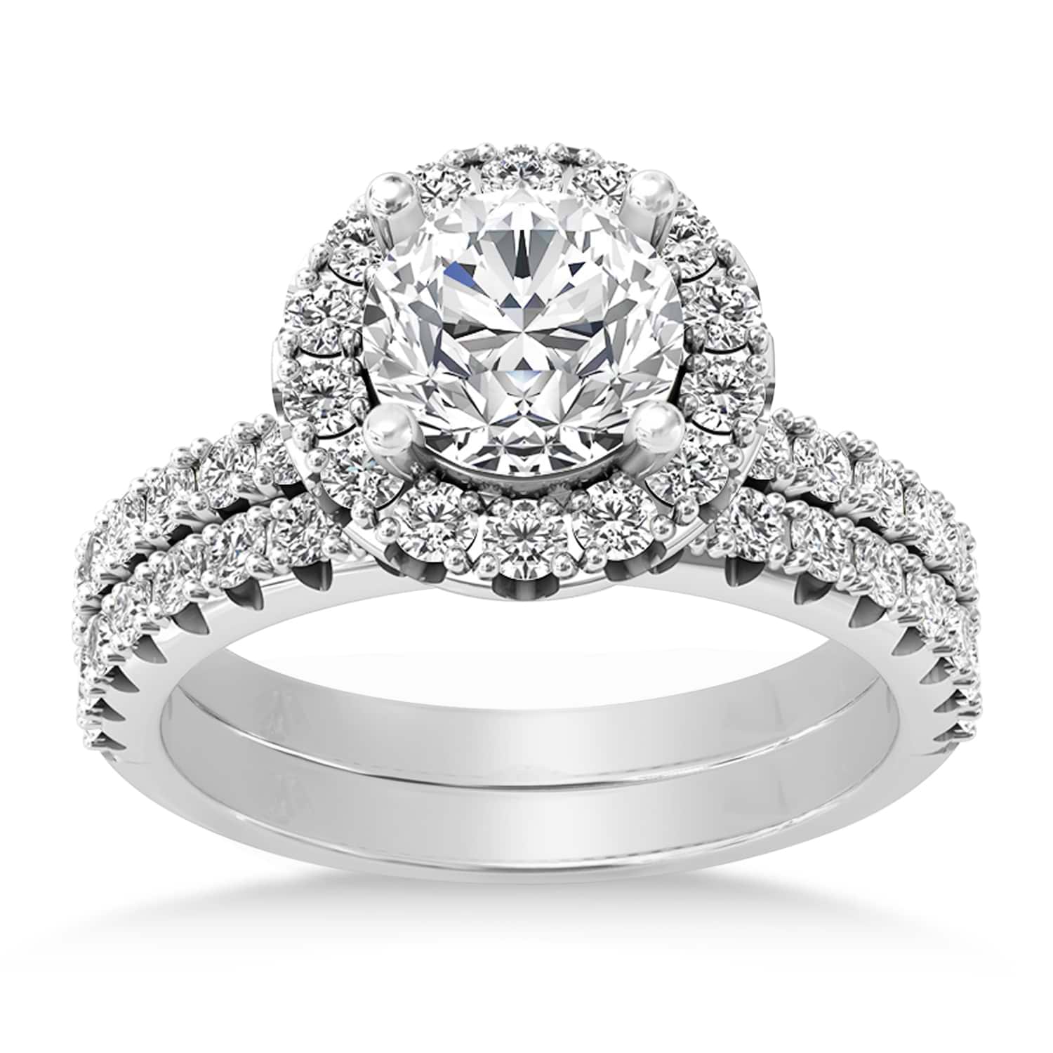 Diamond Accented Halo Bridal Set Platinum (0.97ct)