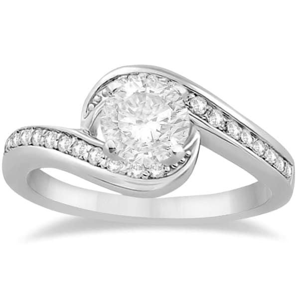 Pave Diamond Swirl Engagement Ring Setting 14k White Gold (0.24ct)