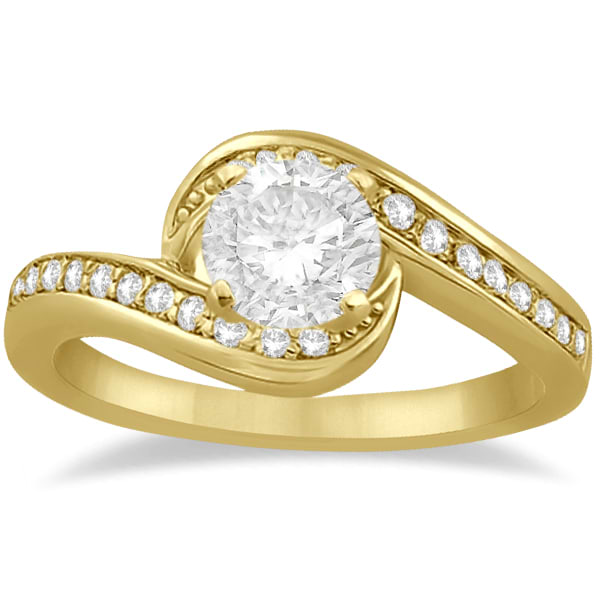 Pave Diamond Swirl Engagement Ring Setting 14k Yellow Gold (0.24ct)