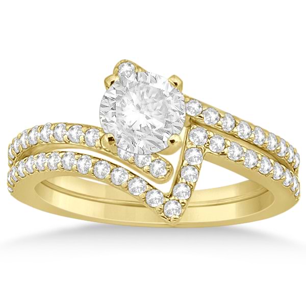 Twisted Diamond Engagement Ring & Wedding Band 18K Yellow Gold 0.52ct