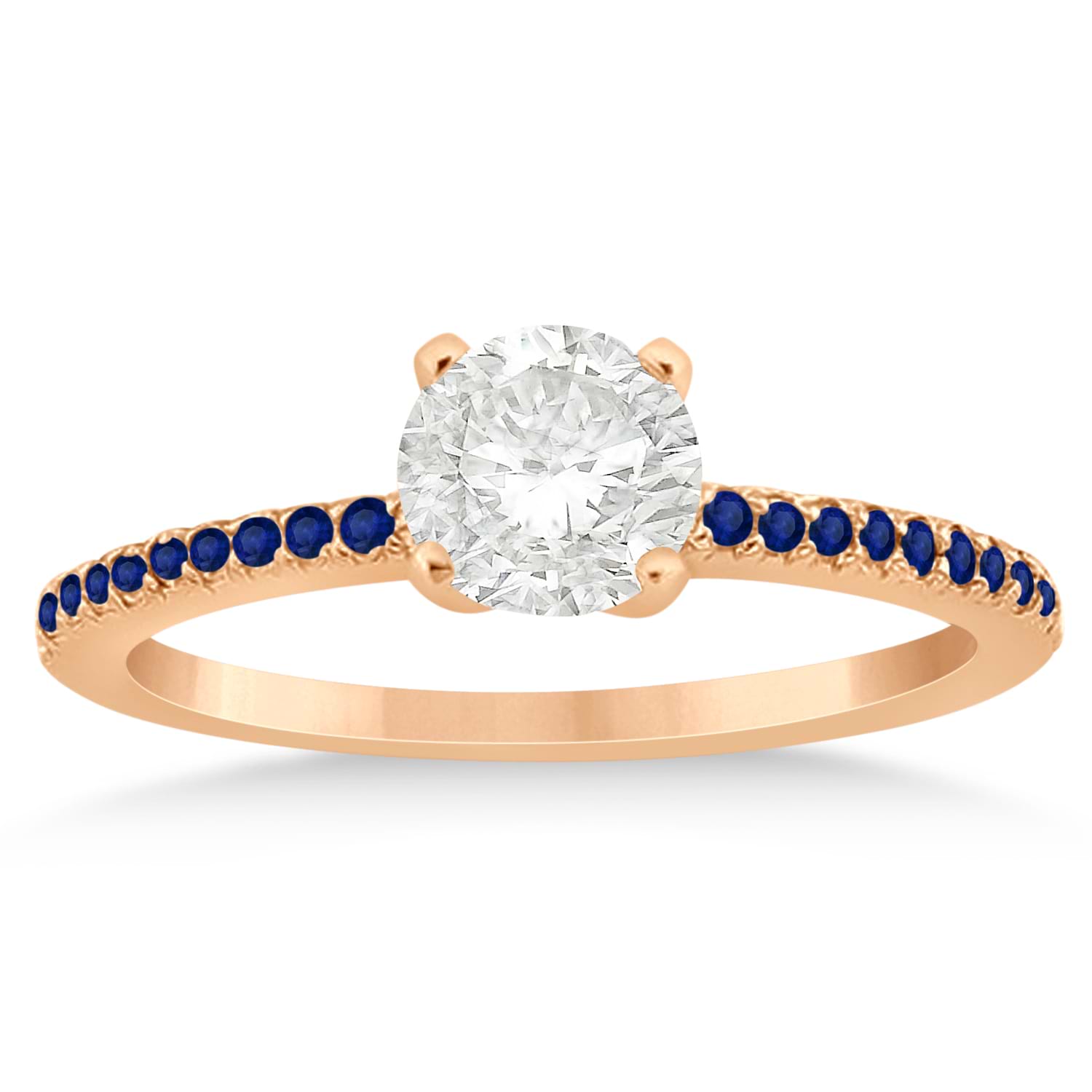 Blue Sapphire Accented Engagement Ring Setting 18k Rose Gold 0.18ct