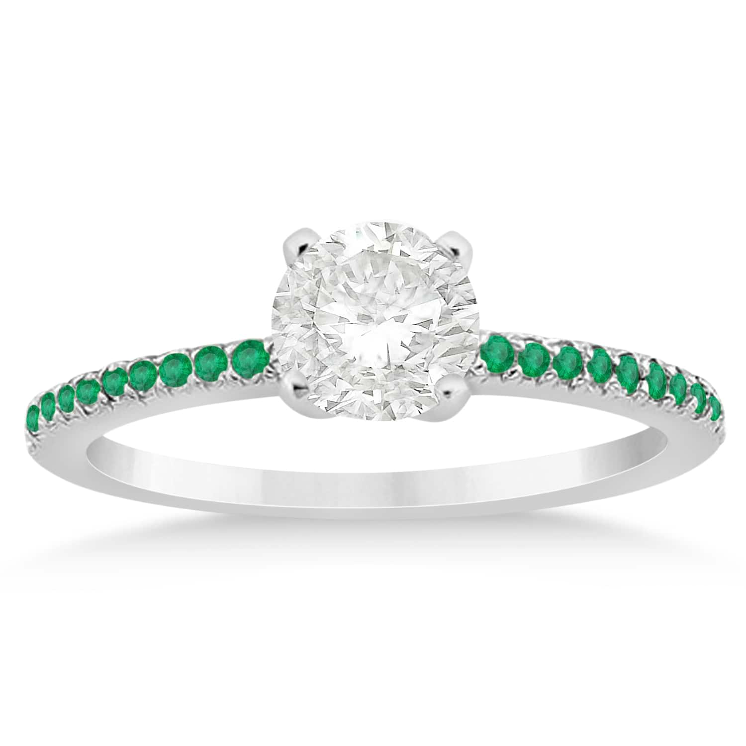 Emerald Accented Engagement Ring Setting 18k White Gold 0.18ct