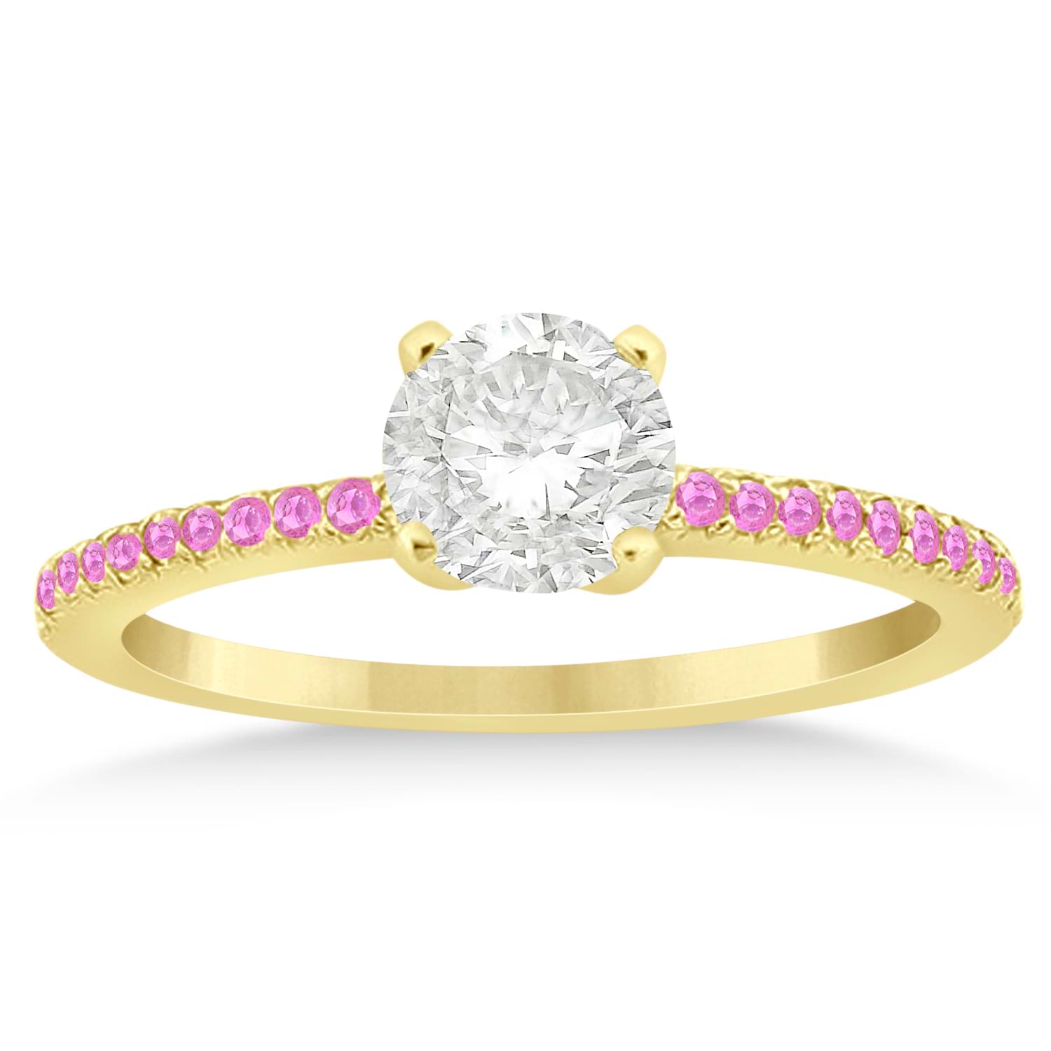 Pink Sapphire Accented Engagement Ring Setting 14k Yellow Gold 0.18ct