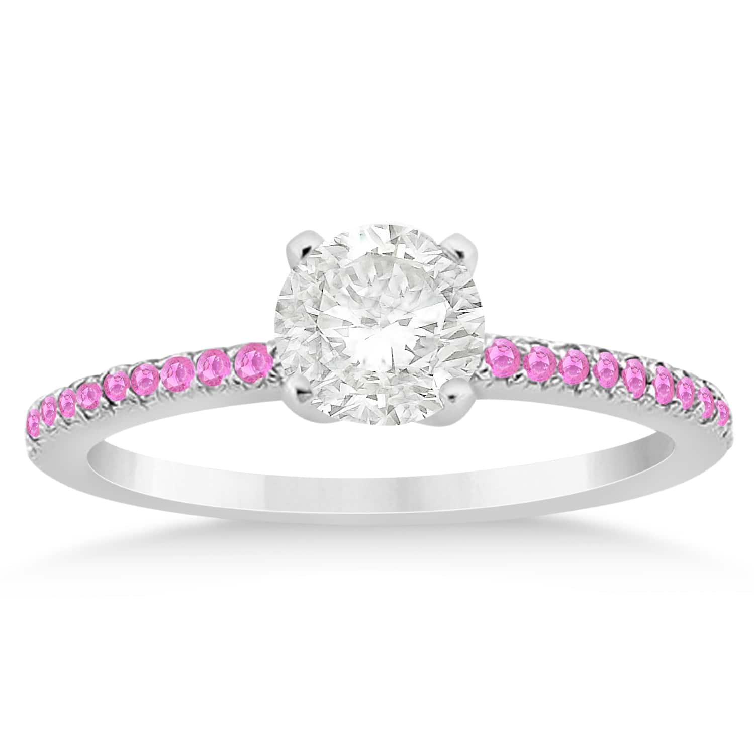 Pink Sapphire Accented Engagement Ring Setting 18k White Gold 0.18ct