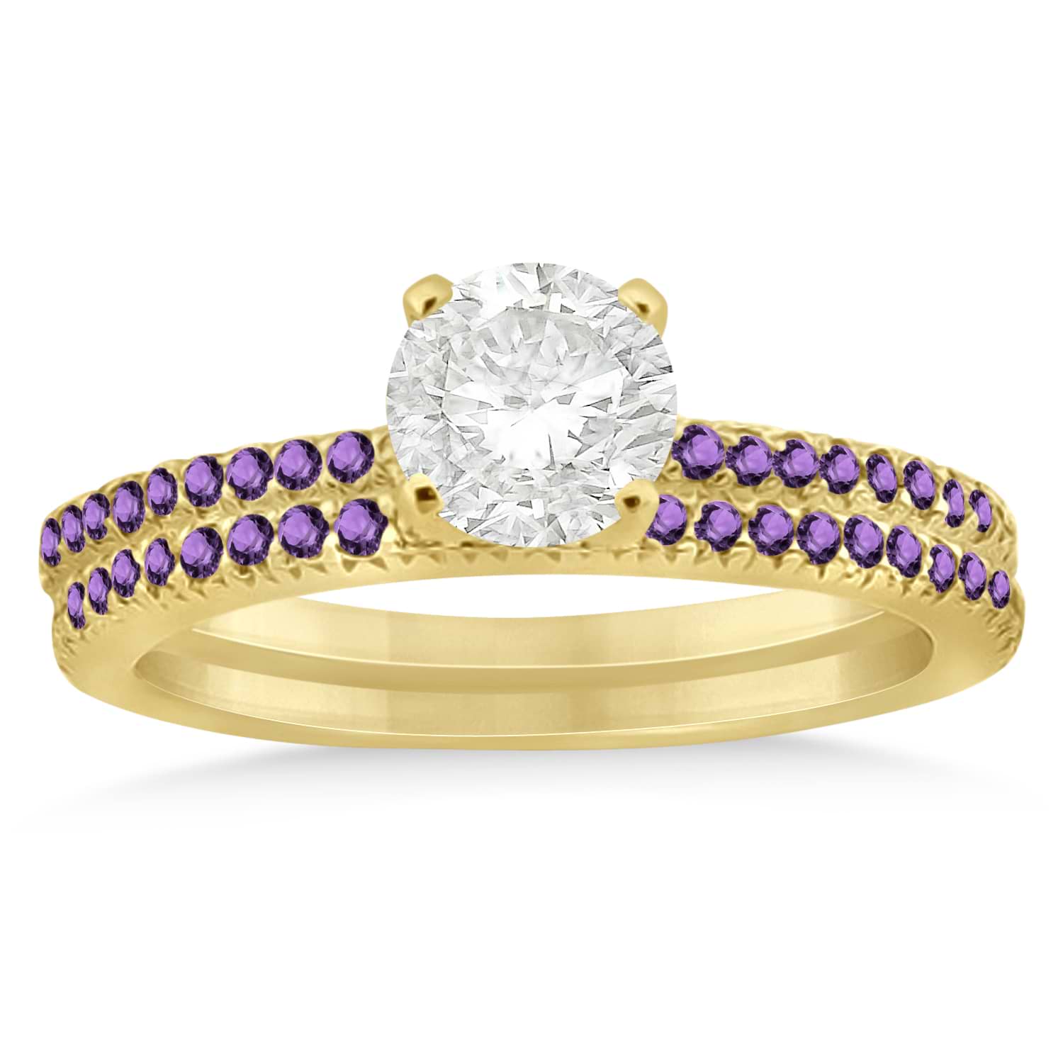 Amethyst Accented Bridal Set Setting 18k Yellow Gold 0.39ct