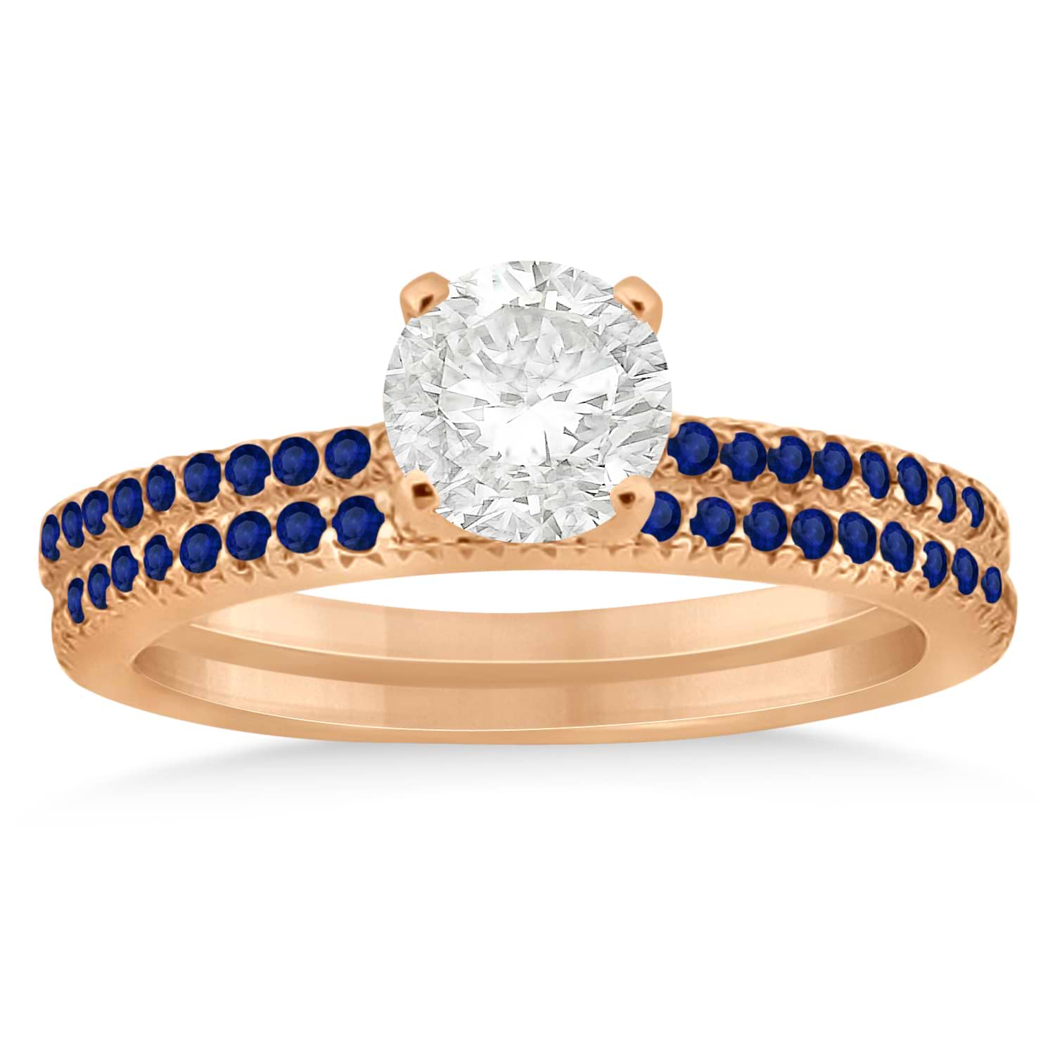 Blue Sapphire Accented Bridal Set Setting 14k Rose Gold 0.39ct