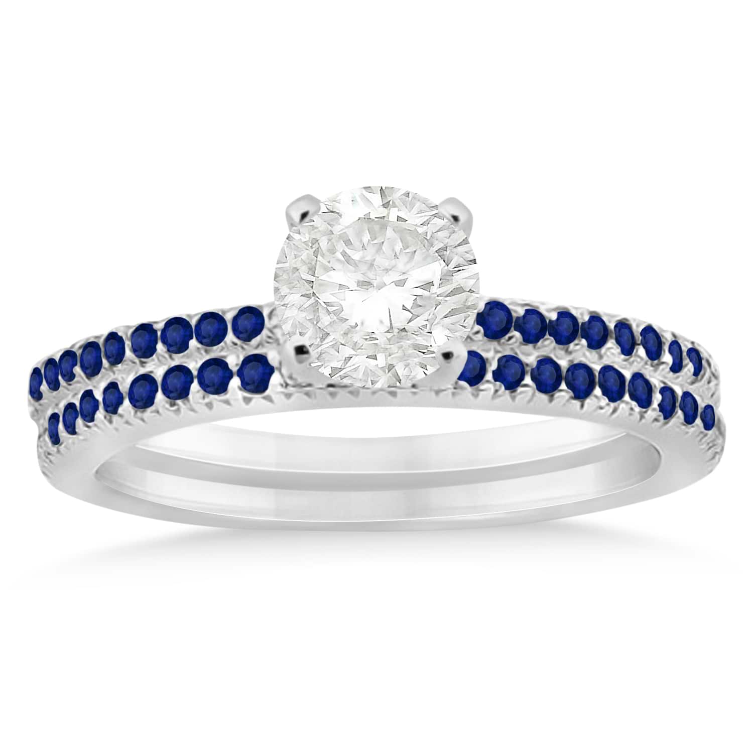 Blue Sapphire Accented Bridal Set Setting Palladium 0.39ct