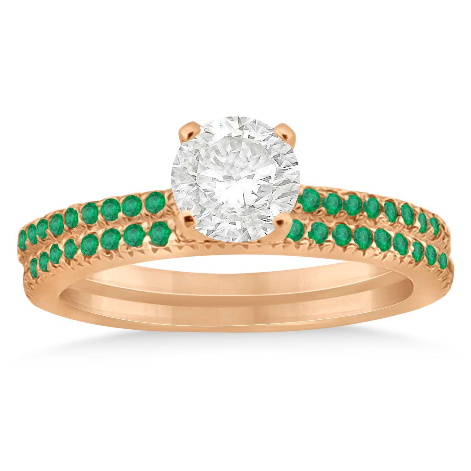 Emerald Accented Bridal Set Setting 14k Rose Gold 0.39ct