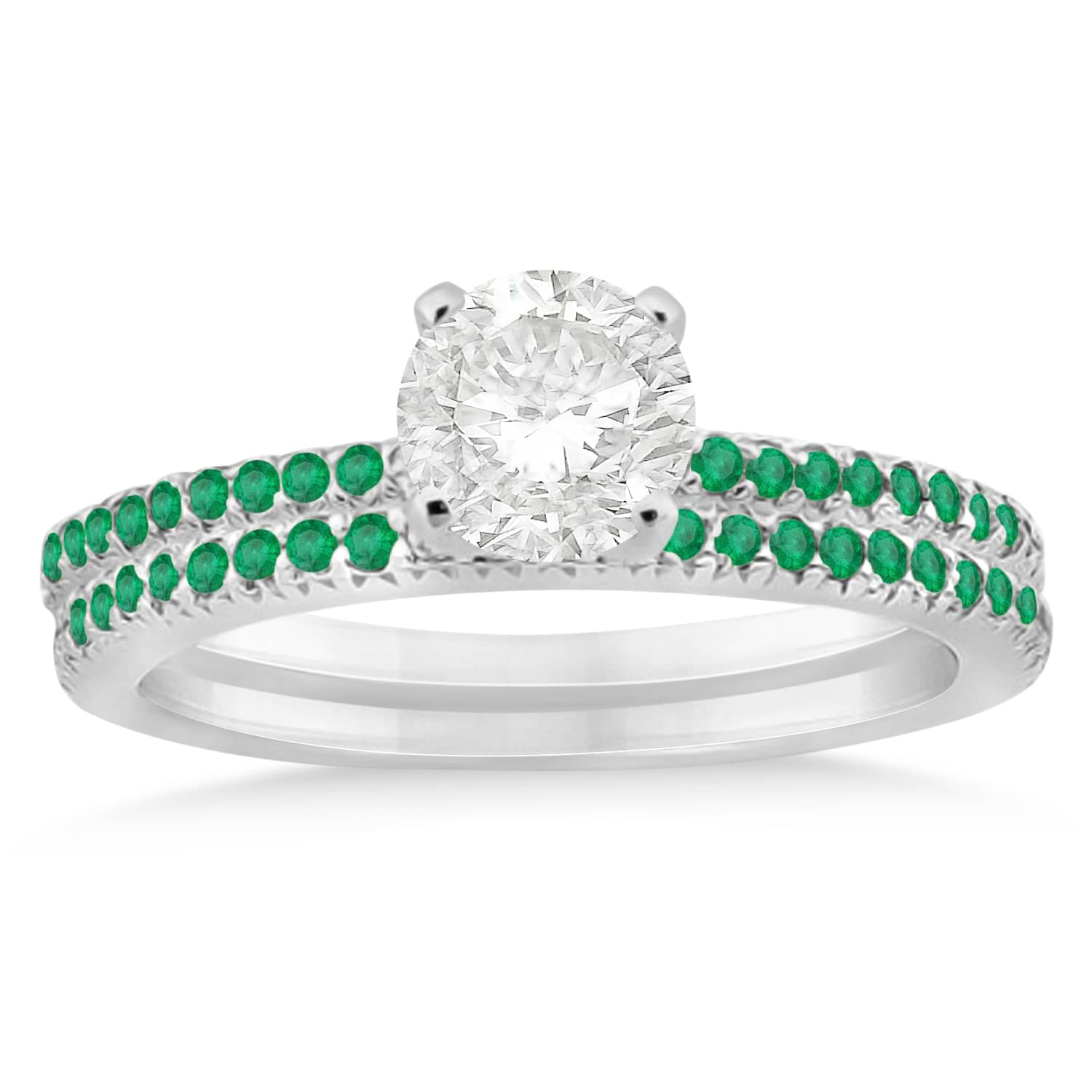 Emerald Accented Bridal Set Setting 14k White Gold 0.39ct