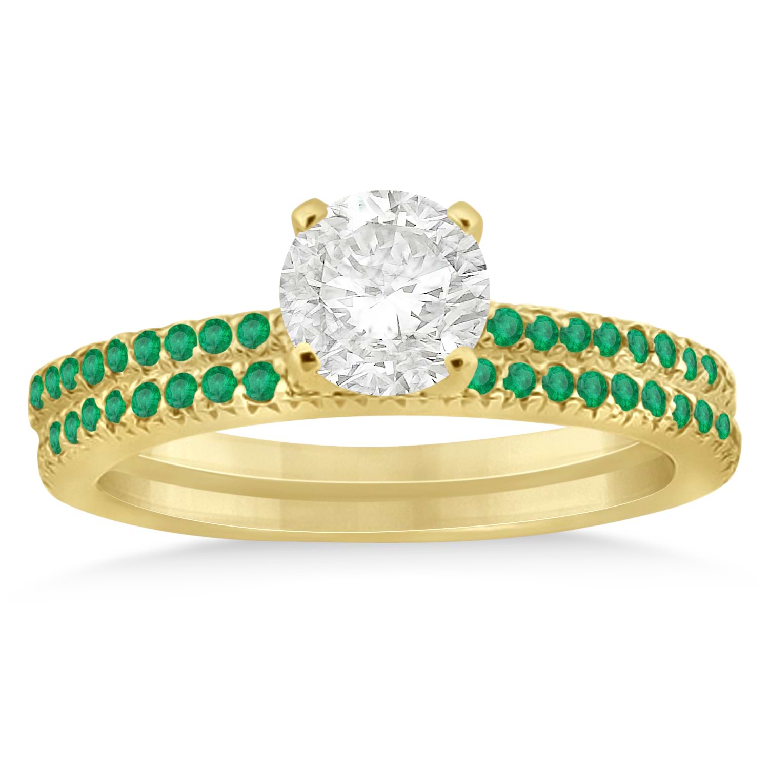 Emerald Accented Bridal Set Setting 14k Yellow Gold 0.39ct