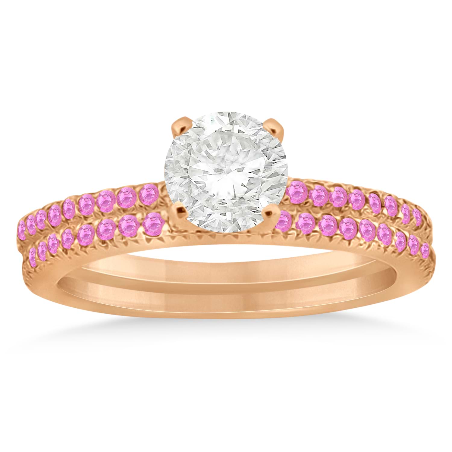 Pink Sapphire Accented Bridal Set Setting 18k Rose Gold 0.39ct