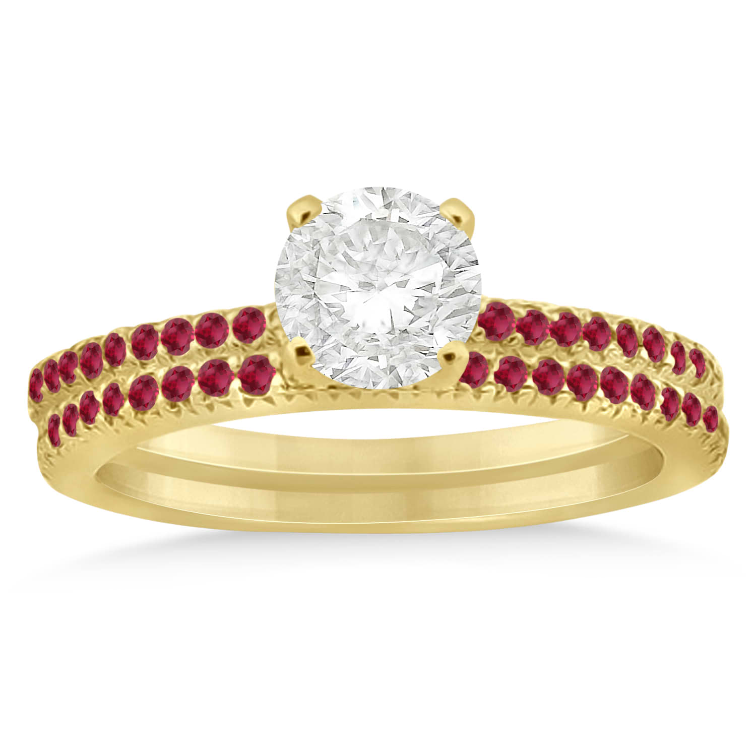 Ruby Accented Bridal Set Setting 14k Yellow Gold 0.39ct