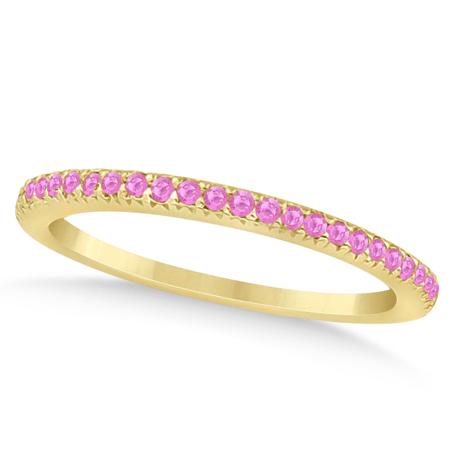 Pink Sapphire Accented Wedding Band 18k Yellow Gold 0.21ct
