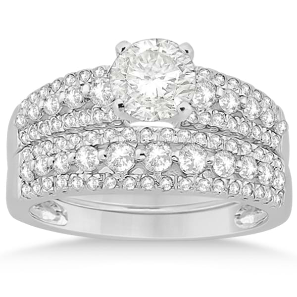 Three-Row Prong-Set Diamond Bridal Set in Palladium (0.80ct)