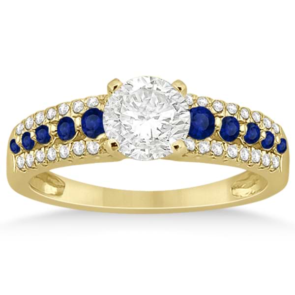 Three-Row Blue Sapphire Diamond Engagement Ring 14k Yellow Gold 0.55ct
