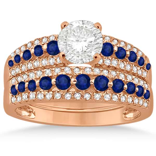 Three-Row Blue Sapphire & Diamond Bridal Set 18k Rose Gold (1.18ct)