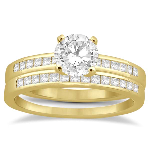 Channel Princess Cut Diamond Bridal Ring Set 14k Yellow Gold (0.35ct)