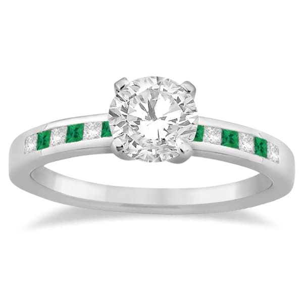 Princess Cut Diamond & Emerald Engagement Ring 14k White Gold (0.20ct)