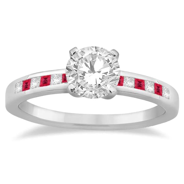 Princess Cut Diamond & Ruby Engagement Ring 18k White Gold (0.20ct)