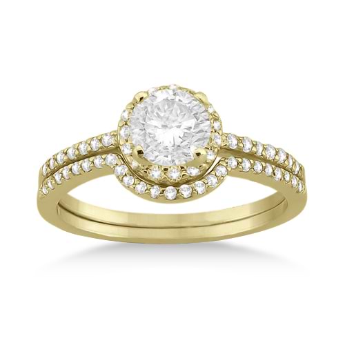 Petite Halo Diamond Engagement Ring & Band 14k Yellow Gold (0.40ct)