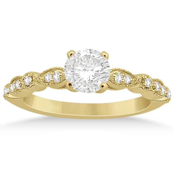 Petite Marquise & Dot Diamond Engagement Ring 14k Yellow Gold (0.12ct)