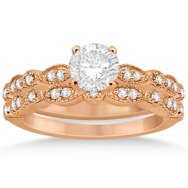 Petite Marquise & Dot Diamond Bridal Ring Set in 14k Rose Gold (0.25ct)