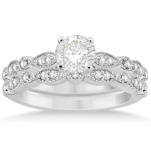 Petite Marquise & Dot Diamond Bridal Ring Set in 18k White Gold (0.25ct)