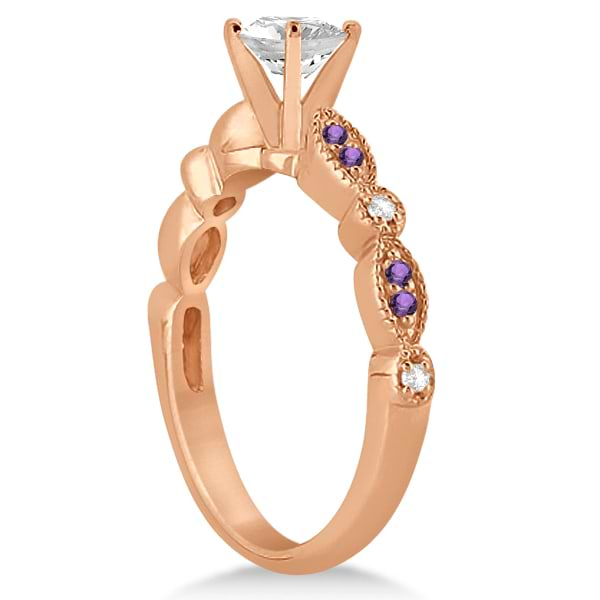 Marquise & Dot Diamond Amethyst Engagement Ring 14k Rose Gold 0.24ct