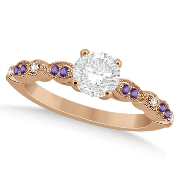 Marquise & Dot Diamond Amethyst Engagement Ring 14k Rose Gold 0.24ct