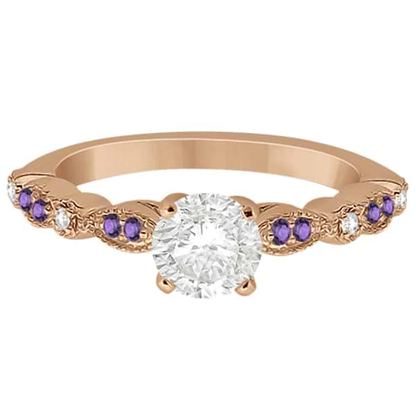 Marquise & Dot Diamond Amethyst Engagement Ring 14k Rose Gold 0.24ct