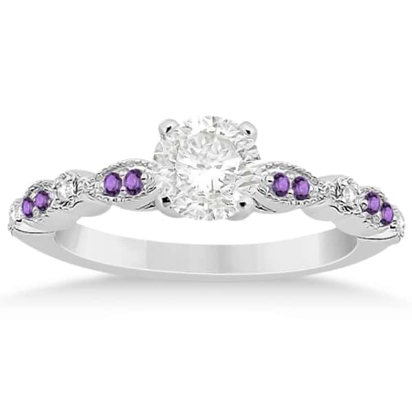 Marquise & Dot Diamond Amethyst Engagement Ring 14k White Gold 0.24ct