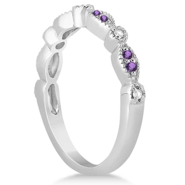 Marquise & Dot Amethyst Diamond Ring Band 14k White Gold 0.25ct