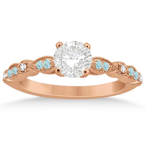Marquise Aquamarine Diamond Engagement Ring 14k Rose Gold 0.24ct