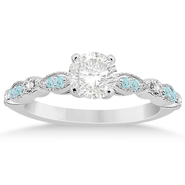 Marquise Aquamarine Diamond Engagement Ring 14k White Gold 0.24ct