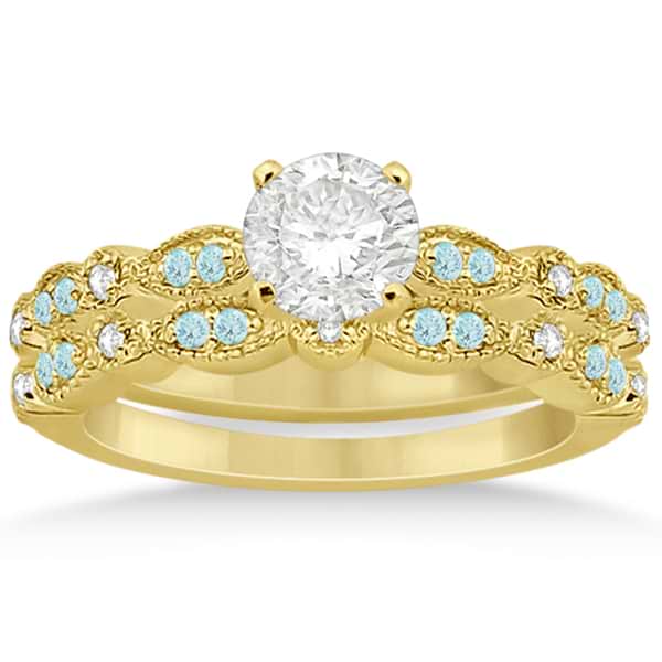 Marquise & Dot Aquamarine Diamond Bridal Set 18k Yellow Gold (0.49ct)