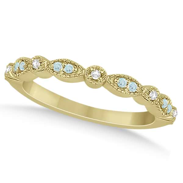 Marquise & Dot Aquamarine Diamond Wedding Band 14k Yellow Gold 0.25ct