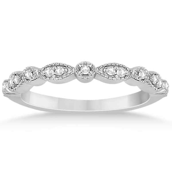 Petite Marquise & Dot Diamond Wedding Band in 18k White Gold (0.13ct)