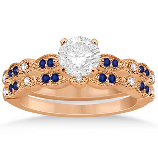 Blue Sapphire & Diamond Marquise Bridal Set 14k Rose Gold (0.49ct)
