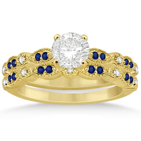 Blue Sapphire & Diamond Marquise Bridal Set 18k Yellow Gold (0.49ct)