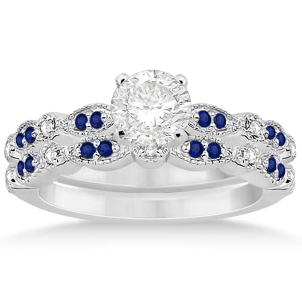Blue Sapphire & Diamond Marquise Bridal Set Palladium (0.49ct)