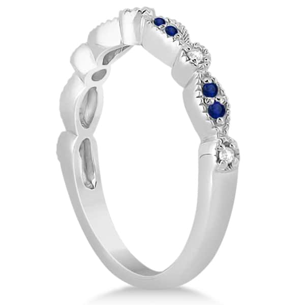 Blue Sapphire & Diamond Marquise Ring Band 14k White Gold (0.25ct)