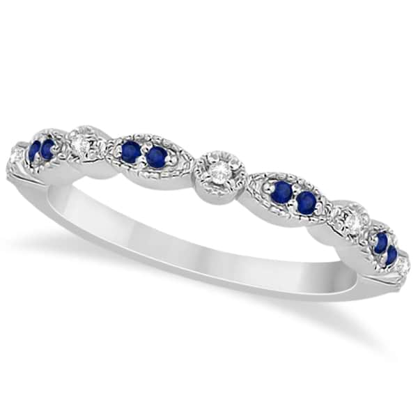 Blue Sapphire & Diamond Marquise Ring Band Palladium (0.25ct)